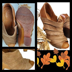 Naya Genesis Tan Leather‎ Suede Open Toe Wedge